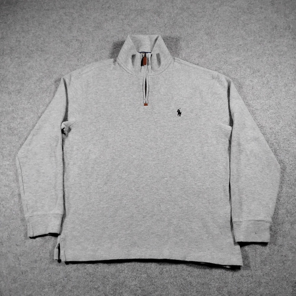 Polo Ralph Lauren Quarter Zip Pullover Men Medium Gray Cotton Sweater Mock Neck